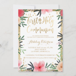 Convite Fronteira de ouro floral rosa vermelha Primeira Co