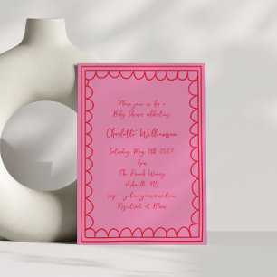 Convite Fronteira de Rabiscos Rosa Vermelho Whimsy Script