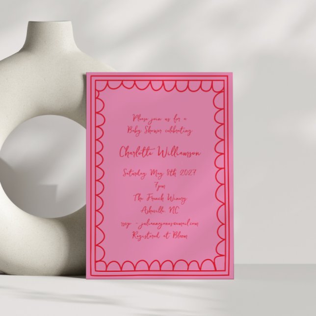 Convite Fronteira de Rabiscos Rosa Vermelho Whimsy Script  (Criador carregado)