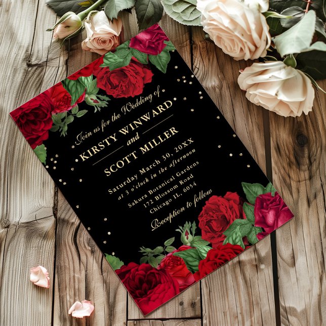 Convite Fronteira de Rosas Vermelhas Floral Casamento (Criador carregado)