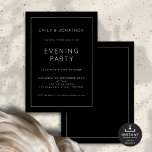 Convite Fronteira de Texto Branco Festa de Casamento Negro<br><div class="desc">Simples Texto Branco Fronteira do Partido Nato Negra. Totalmente personalizável. Disponível digitalmente e impresso. Fácil de personalizar o texto para seus detalhes e alterar as cores da tipografia e do fundo em cada lado, se você quiser, pode ser alterado para qualquer opção ou sua escolha por meio da opção editar...</div>
