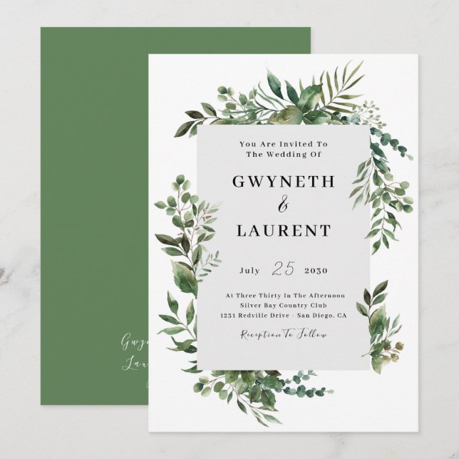 Convite Fronteira de Verdura Elegante Casamento  (Frente/Verso)