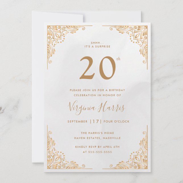 Convite Fronteira do Ornamentado Dourado Vinte 20 Aniversá (Frente)
