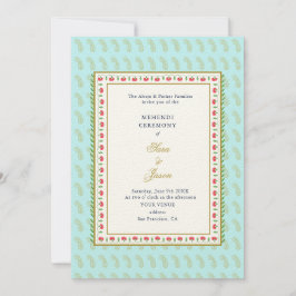 Convite Fronteira Floral Aqua e Dourado casamento indiano 