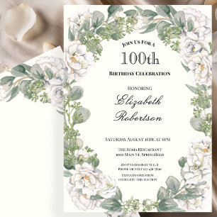Convite Fronteira Floral Elegante Aniversário de 100 anos