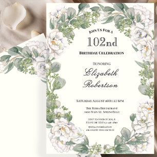 Convite Fronteira Floral Elegante Aniversário de 102 anos