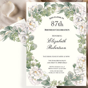 Convite Fronteira Floral Elegante Aniversário de 87 anos p