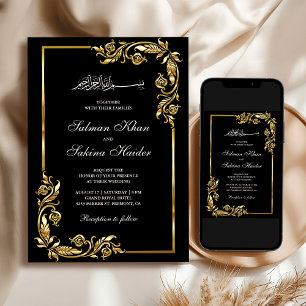 Convite Fronteira Floral Ouro Preto Casamento Islâmico