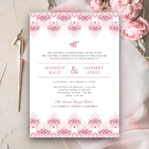 Convite Fronteira Ikat Rosa Anand Karaj Casamento Sikh