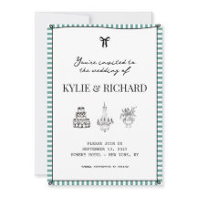 Fronteira Listrada em Verde-Azul Salvar a Data