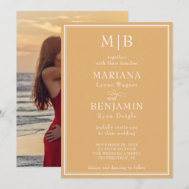 Convite Fronteira Moderna Minimalista Boho Amarela Casamen