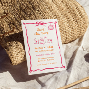 Convite Fronteira Ondulada Desenho à Mão Funky Disco Salva