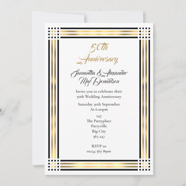 Convite Fronteira preta e dourada aniversário de casamento (Frente)