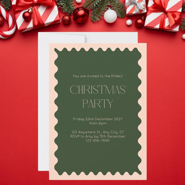 Convite Fronteira Verde e Rosa Escaloada Natal Elegante (Criador carregado)
