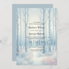 Convite Frosted Blue Birch Forest Wedding