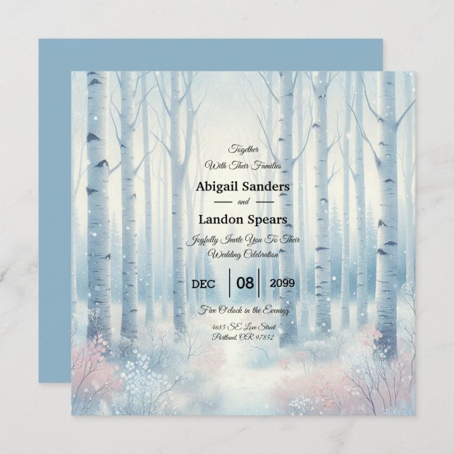 Convite Frosted Blue Birch Forest Wedding (Frente/Verso)