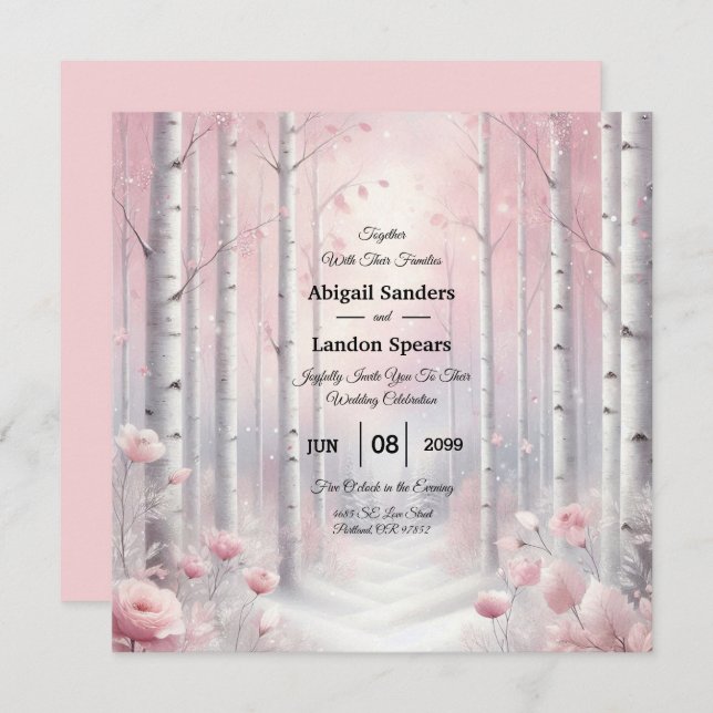 Convite Frosted Petals in a Winter Woodland Wedding (Frente/Verso)