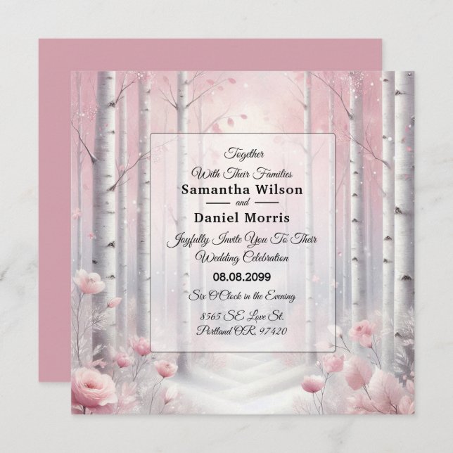 Convite Frosted Petals in a Winter Woodland Wedding (Frente/Verso)