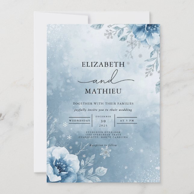 Convite Frosty Azure Floral Wedding (Frente)
