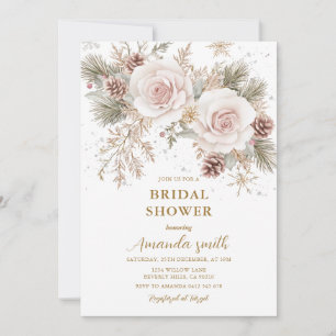 Convite Frosty Flowers Inverno Rosa Noivado Natal