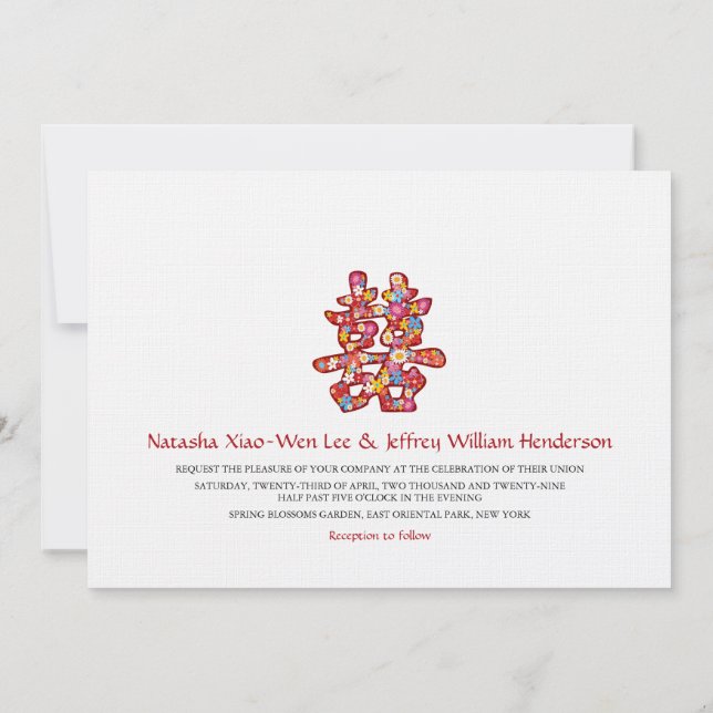 Convite Frota da primavera Casamento Chinês Duplo Felicida (Verso)