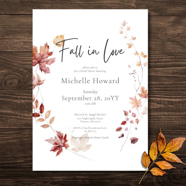 Convite Frota De Vinho Russo Cai No Chá de panela De Amor (Rustic Wine Rust Leaves Fall In Love Bridal Shower Invitation)