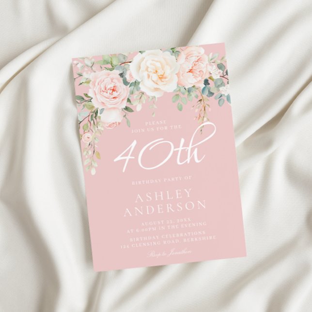 Convite Frotas de Blush e Ivory Flowers Festas de aniversá (Criador carregado)