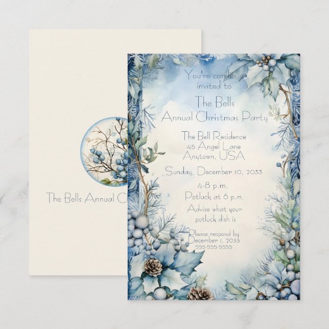 Convite Frotas de Natal Azuis - Festa de Natal Anual (Frente/Verso)