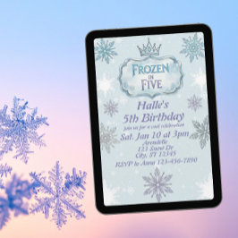 Convite Frozen in Five Snowflake Birthday Invitation