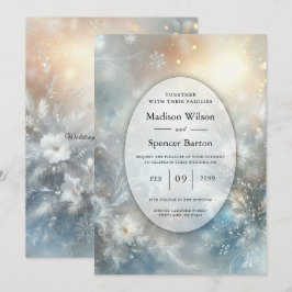 Convite Frozen Petals in a Golden Winter Mist Wedding