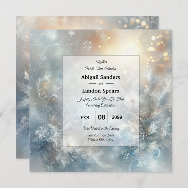 Convite Frozen Petals in a Golden Winter Mist Wedding (Frente/Verso)