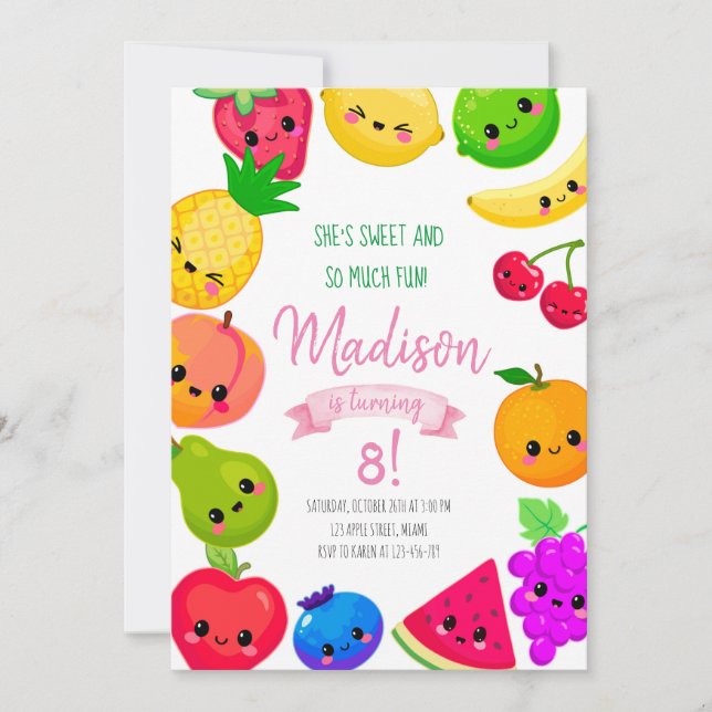 Convite Fruit Birthday Invitation, Tutti Frutti Invitation (Frente)