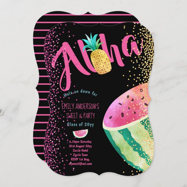 Convite Fruity Tropical Sweet 16 Convida Melon ALOHA (Frente/Verso)