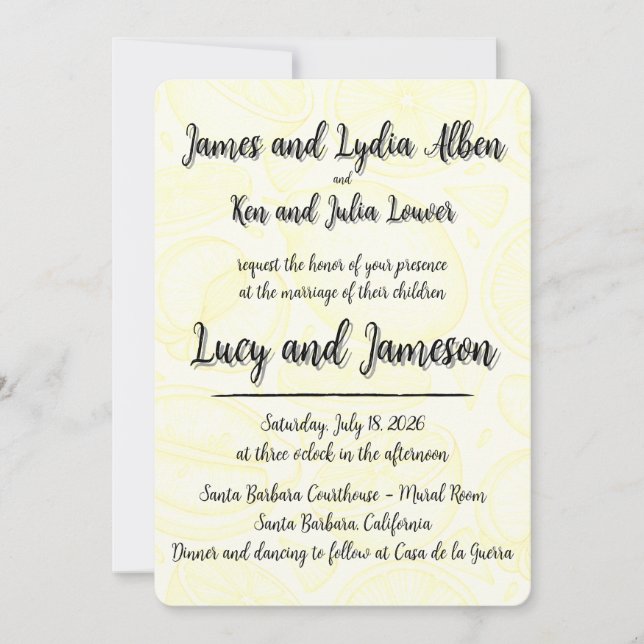 Convite Fruity yellow citrus formal wedding invitation (Frente)