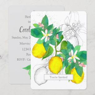 Convite Fruta dos limões Citrus Watercolor