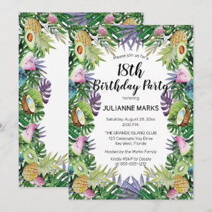 Convite Fruta tropical Greenery Verão 18 Festa de aniversá