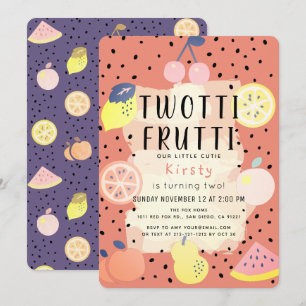 Convite Fruta Twotti Frutti segundo aniversário Púrpura La