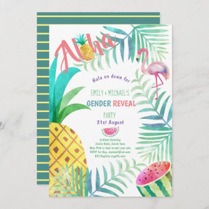 Convite Frutado Tropical GENDER REVEAL Convida Flamingo