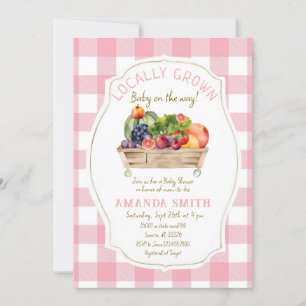 Convite Frutas cor-de-rosa Vegggg Gingham Chá de fraldas