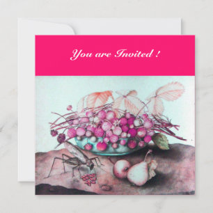 Convite FRUTAS DA ESTAÇÃO / MORANGOS, PERAS Rosa fúcsia