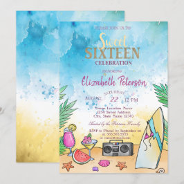 Convite Frutas de Coquetel de Praia Verão Festa Sweet 16