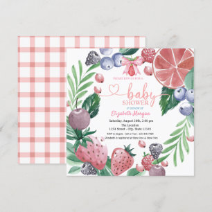 Convite Frutas em Aquarela Xadrez Vermelho Doce Fruta Verm