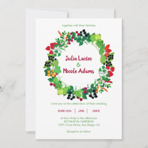 Convite Frutas Flores Botânicas Casamento Mirtilo Vermelho