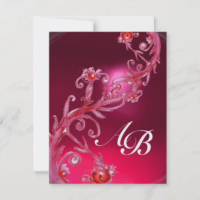 Convite FRUTAS MÁGICAS 4, GELADEIRA rubi vermelho MONOGRAM (Frente)