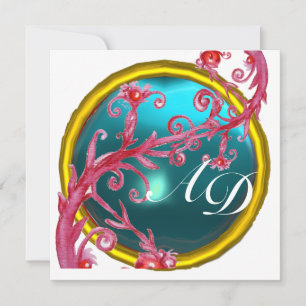 Convite FRUTAS MÁGICAS 4, MONOGRAM aquamarine azul