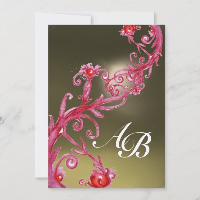 Convite FRUTAS MÁGICAS 4, MONOGRAM champagne rosa vermelho (Frente)