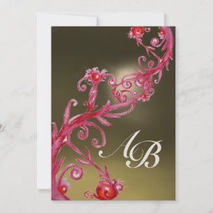 Convite FRUTAS MÁGICAS 4, MONOGRAM champagne rosa vermelho