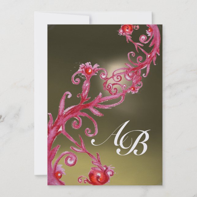 Convite FRUTAS MÁGICAS 4, MONOGRAM gelo rosa vermelho (Frente)