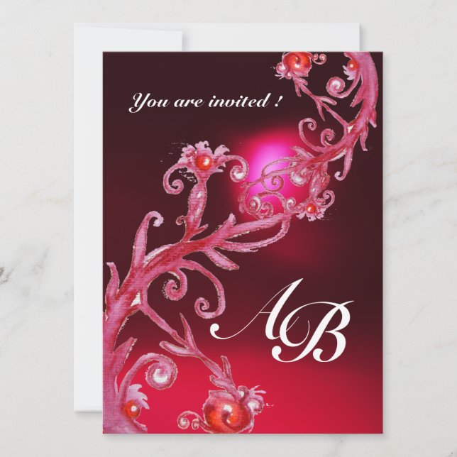 Convite FRUTAS MÁGICAS 4,MONOGRAM vermelho burgundy (Frente)