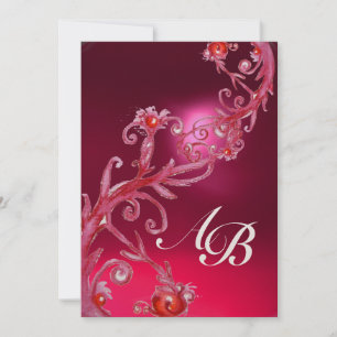 Convite FRUTAS MÁGICAS 4, MONOGRAM vermelho rubi metálico